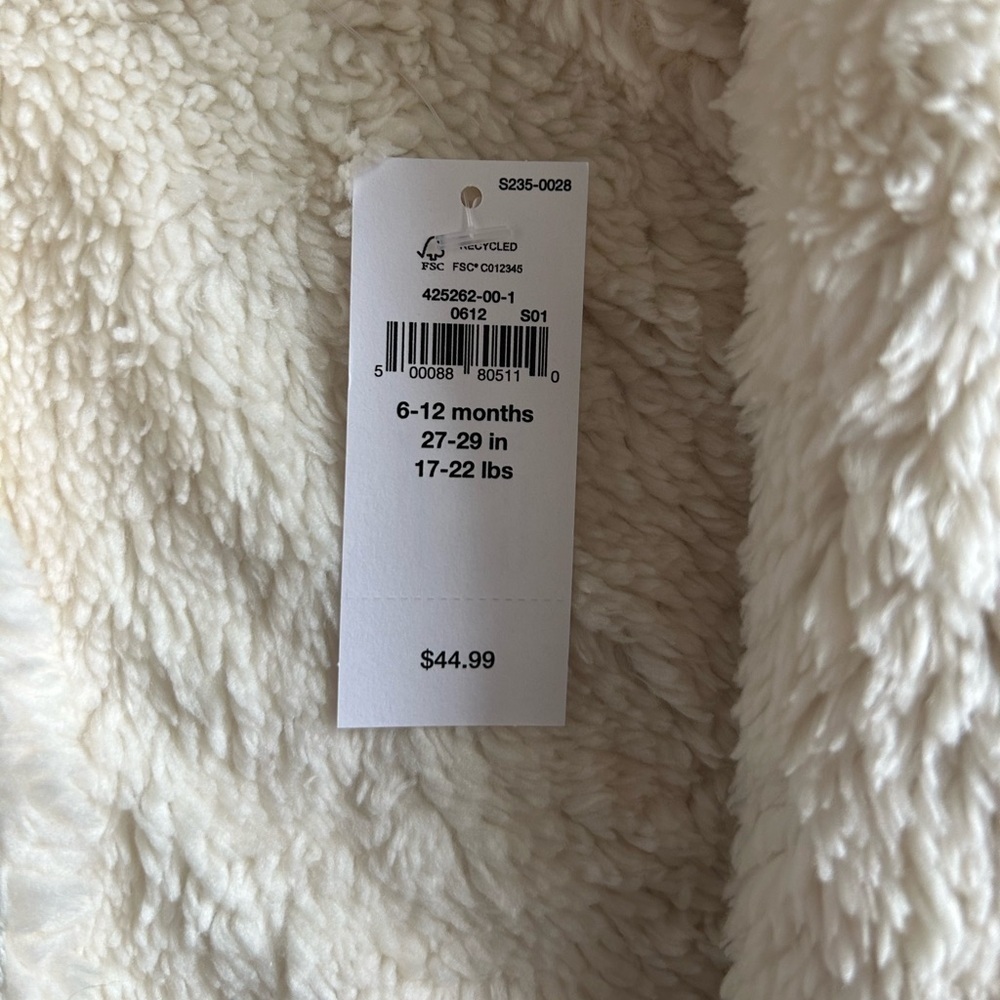 NWT Baby Gap Grey Cotton Sherpa Hooded Jacket size 6-12 months - Picture 5 of 13